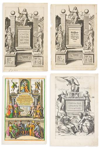 (TITLE PAGES.) Group of 8 sixteenth-century engraved allegorical atlas title pages.